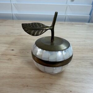 Vintage 90's Brass & Mother of Pearl Apple Shaped Trinket Box India